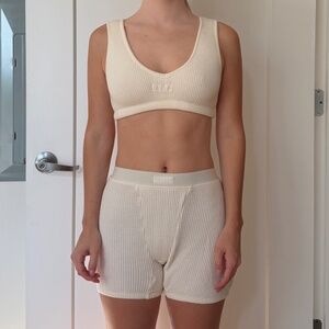 SET Active Cream Waffle Knit Boxer + Bra Set